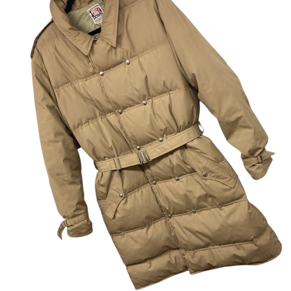 1st Down Y2K Puffer Down Coat Tan Long Middie Length Belted Khaki Trench EUC!